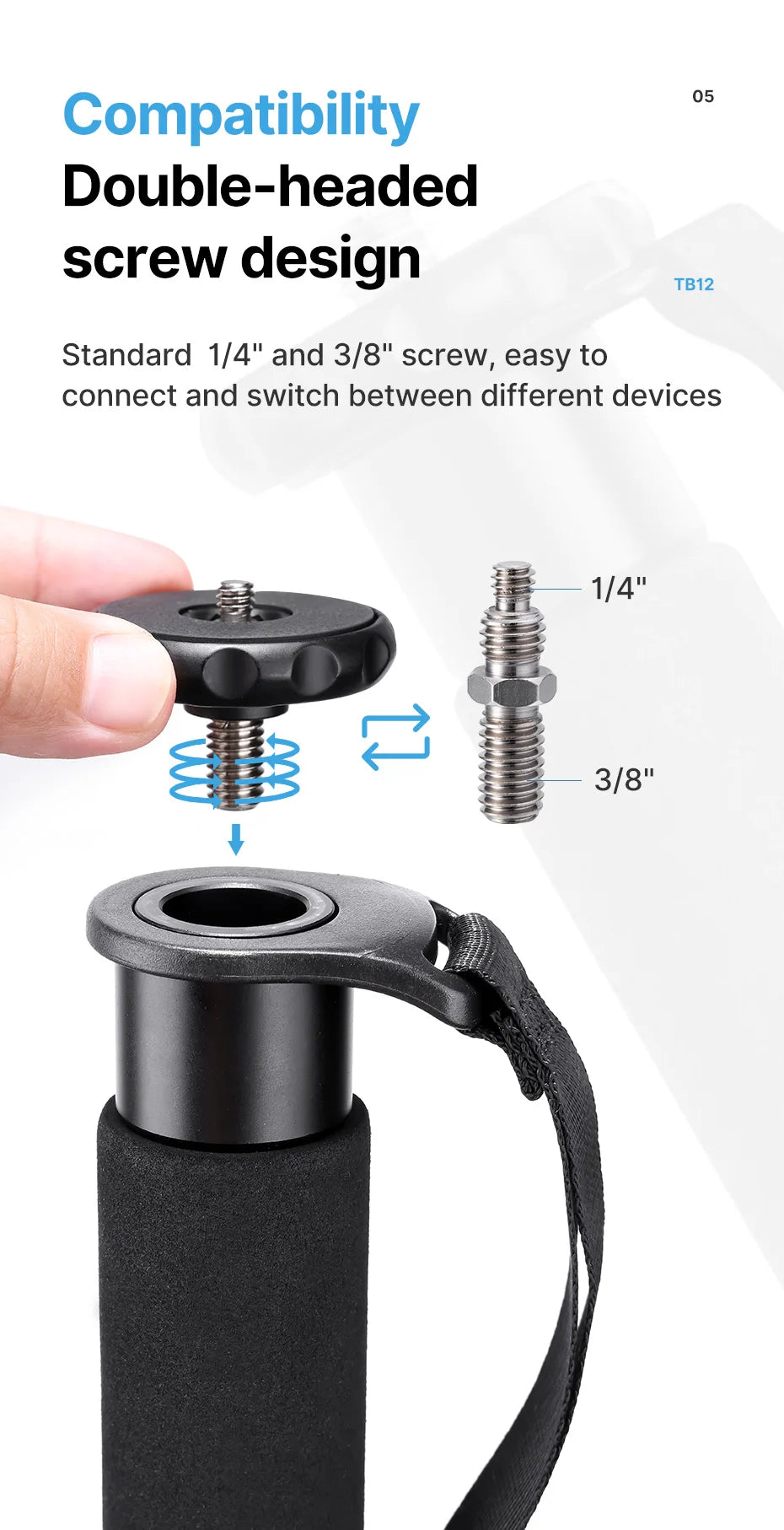 Ulanzi TB12 Metal Tripod Monopod for Camera DSLR Smartphone Monopod Stable and Portable Selfie Stick Hiking Pole Stick