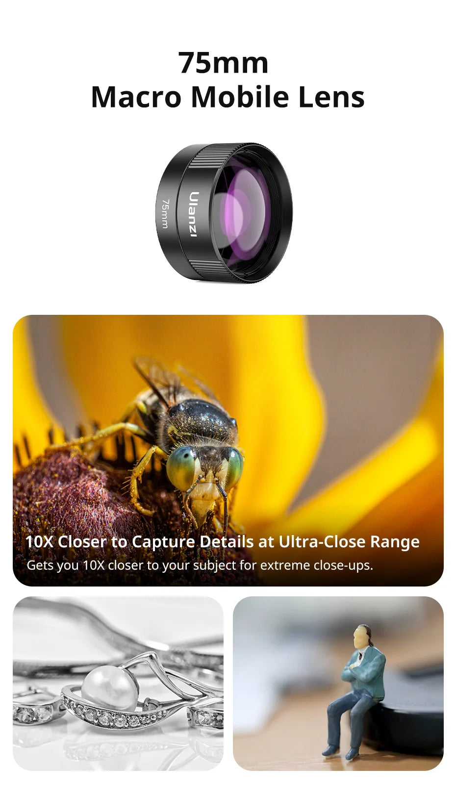 Ulanzi Mobile Lens 75mm Macro / 8mm Fisheye / 16mm Wide-Angle / 60mm Telephoto Lens Smartphone Shooting Photography Accessories