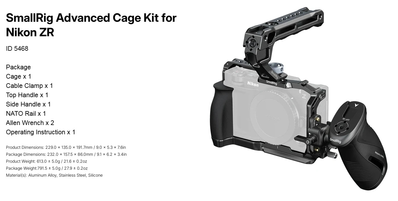SmallRig Full Camera Cage Kit for Nikon ZR with Top and Side Handle Camera Extended Protection Cage Photography Accessory