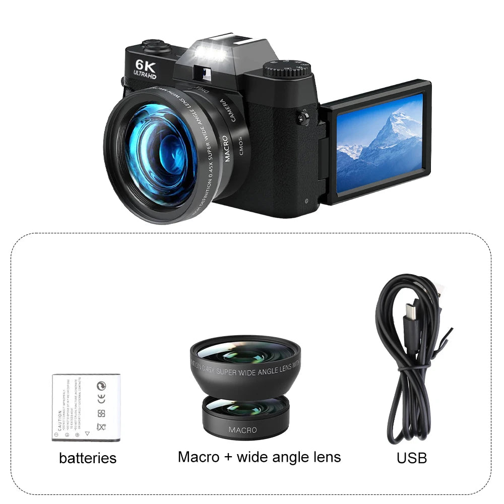 Ourlife 6K Compact Digital Photography Camera 64MP 16X Digital Zoom 180° Flip Screen WiFi Vintage Vlog Video Recorder YouTube