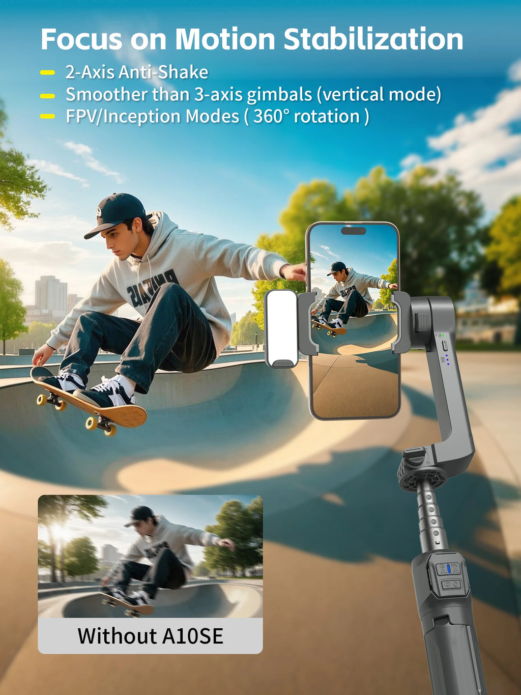 Gimbal Stabilizer Fill Light Selfie Stick Foldable Wireless Tripod with Bluetooth Shutter Monopod for IOS Android Live Streaming