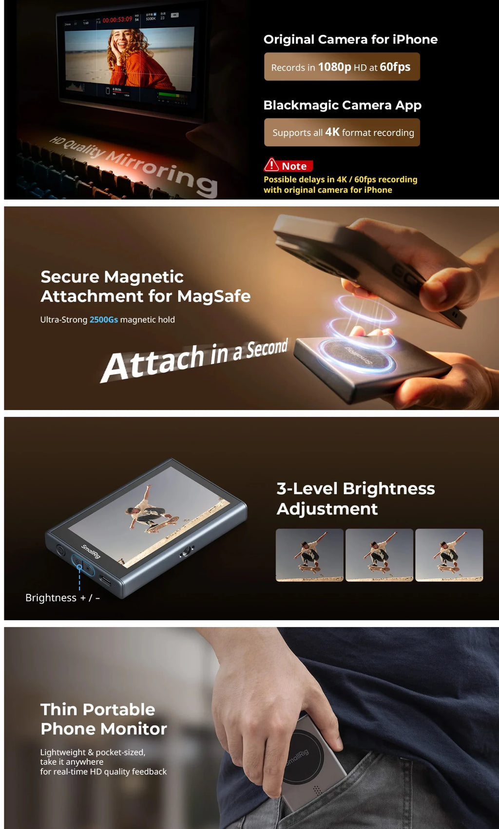 SmallRig Wireless Video Monitor Rear Camera 1080P 4K Wireless Screen Mirroring for Android IOS Phones Cameras 4851/4850