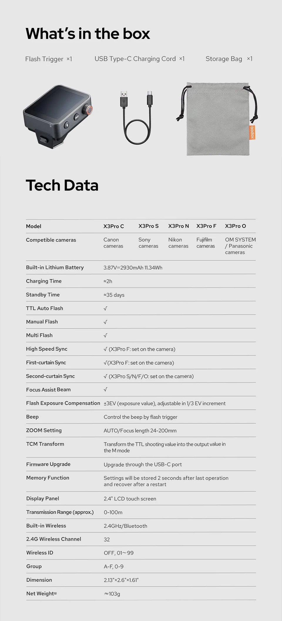 Godox X3Pro TTL Wireless Flash Trigger 2.4GHz Wireless X System Bluetooth Integration APP Control Fast Charging Long Runtime