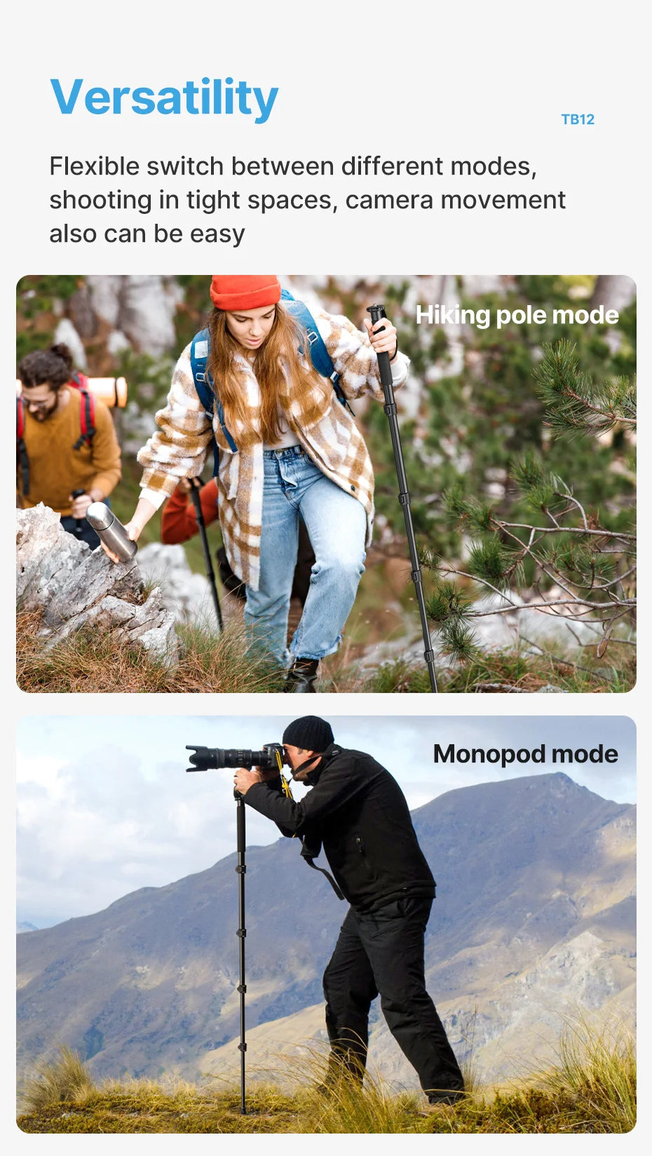 Ulanzi TB12 Metal Tripod Monopod for Camera DSLR Smartphone Monopod Stable and Portable Selfie Stick Hiking Pole Stick