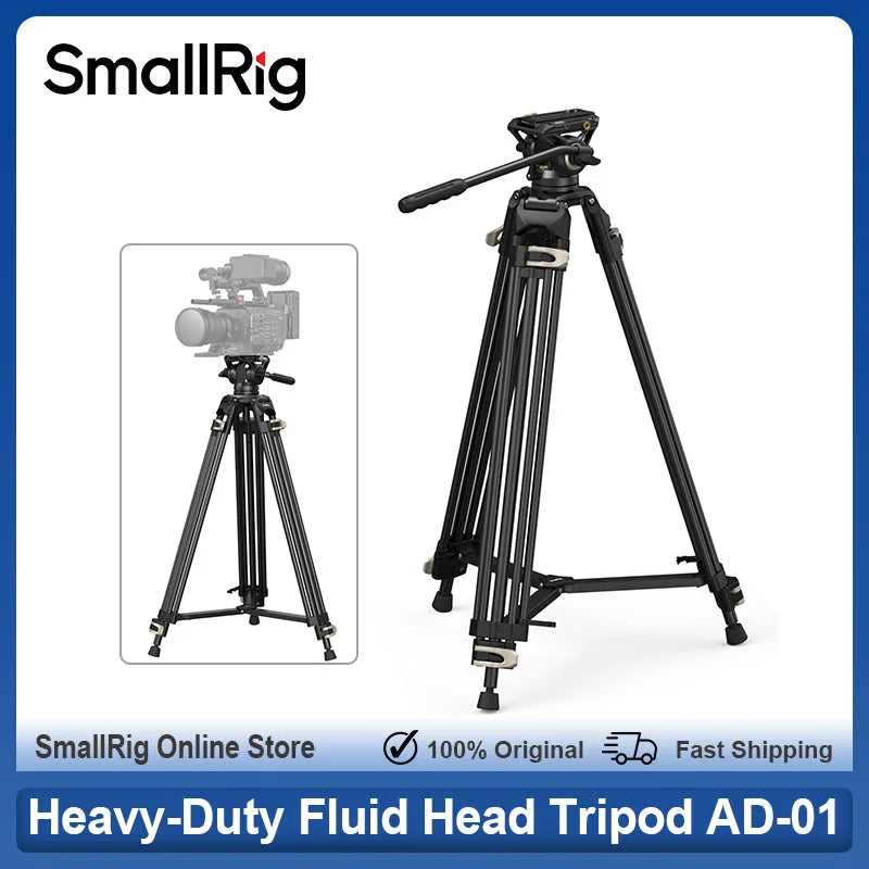 SmallRig AD-01 Heavy-Duty 360° Fluid Head Tripod 186cm Video Tripod with Quick Release Plate QR System for DSLR Camera Camcorder