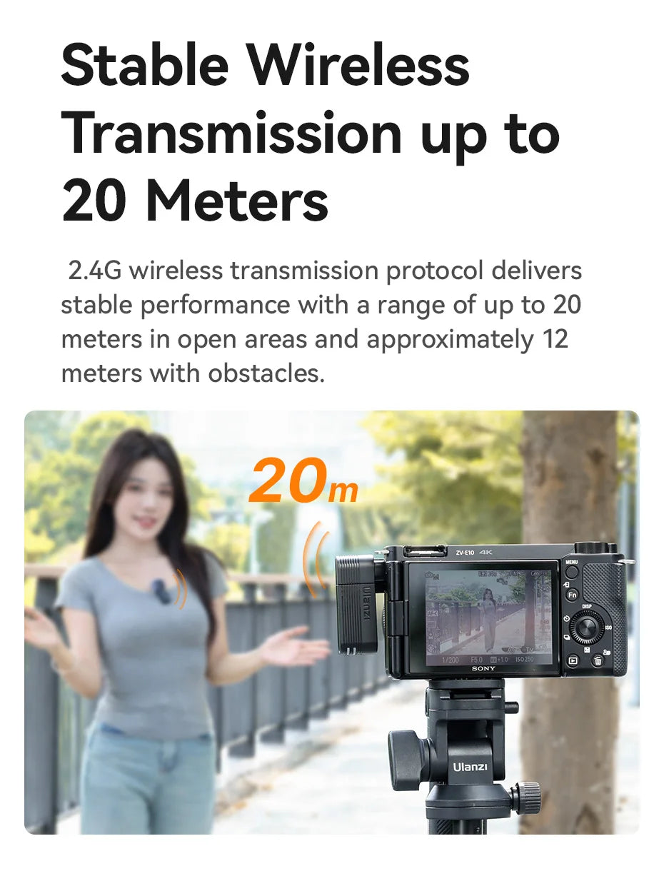 Ulanzi A100 Wireless Lavalier Microphone Professional 20M Audio Video Voice Recording Mic for iPhone 16 15 Android Phone Camera