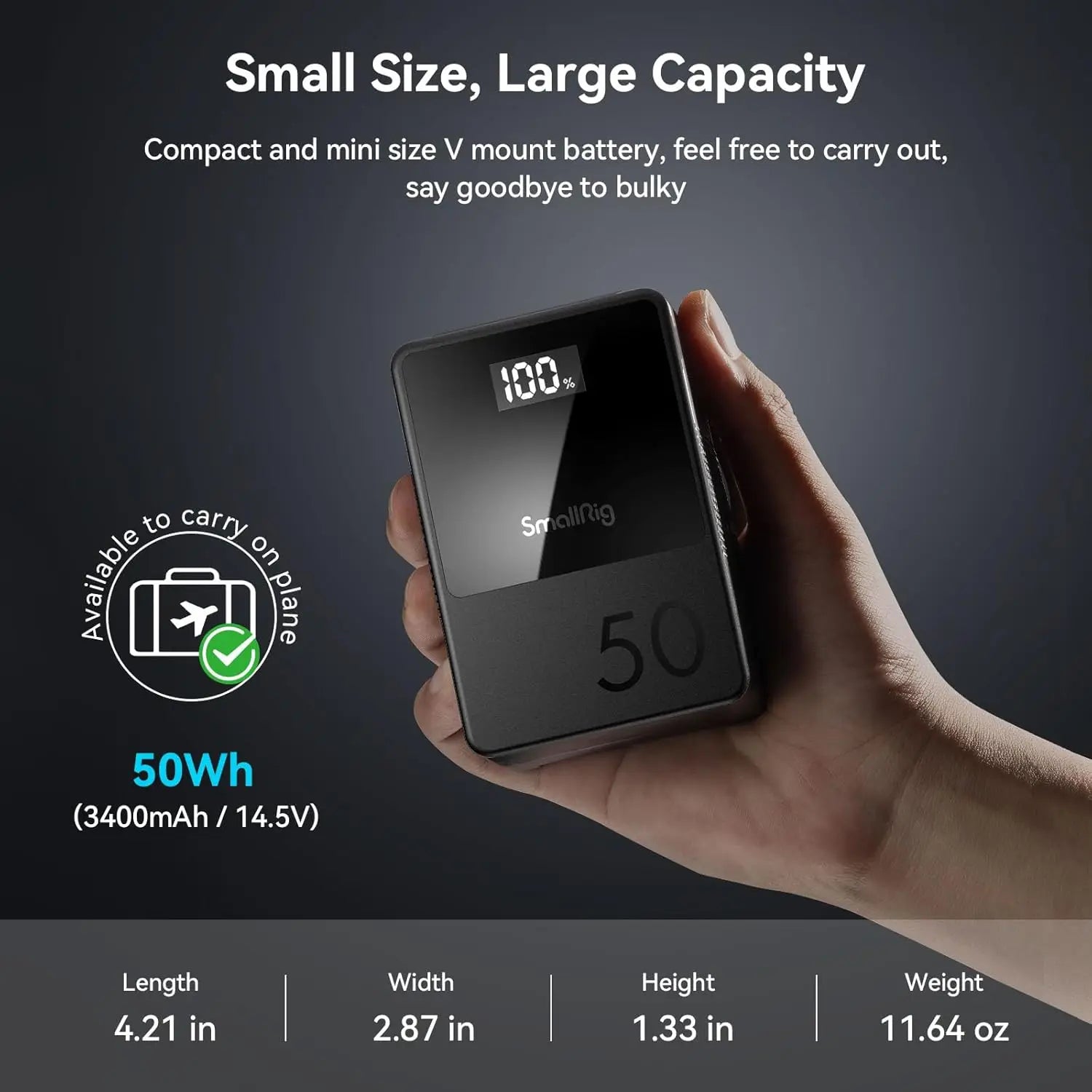 SMALLRIG V Mount Battery VB50 50Wh 3400mAh V Lock Battery with 45W Output USB-C D-TAP USB-A Dual DC Ports for Camera Camcorder