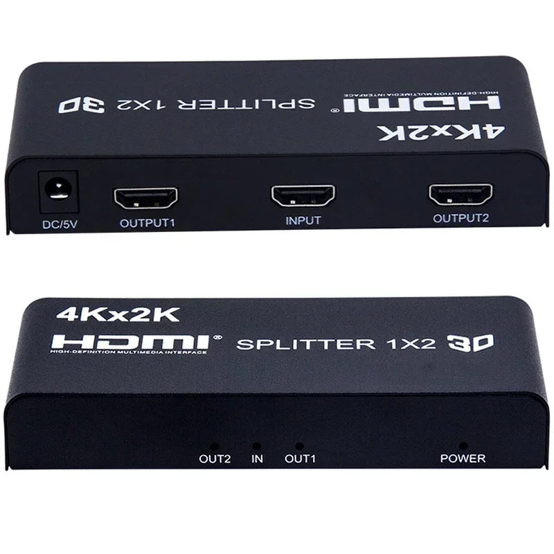 4K 3D 1x4 HDMI Splitter 1x2 Video Distributor 1 in 4 Out 2 Out 4K60Hz Dual Display for PS3 PS4 Camera Laptop PC To TV Monitor