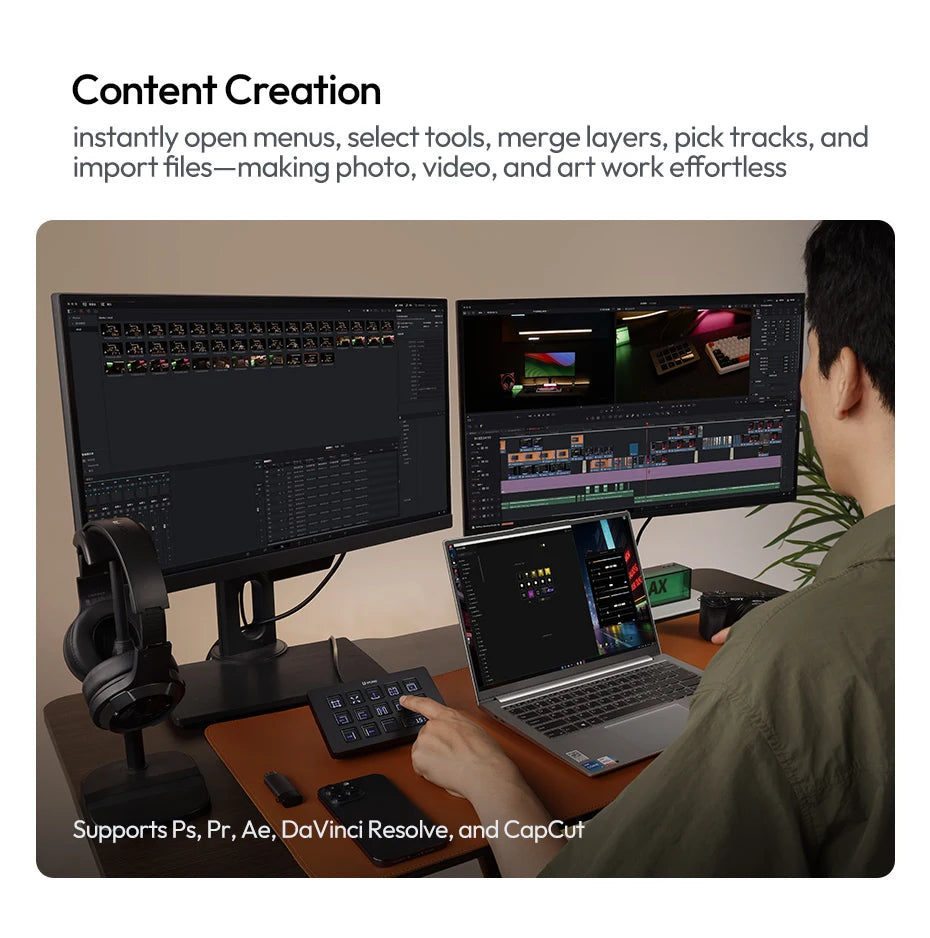 Ulanzi D200H Deck Dock Streaming Controller for Photography Desk Intelligent Lighting Control Office Assistant Streaming Control