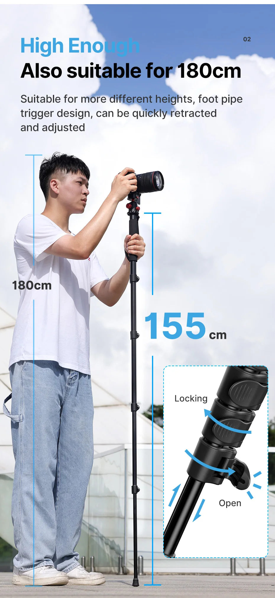 Ulanzi TB12 Metal Tripod Monopod for Camera DSLR Smartphone Monopod Stable and Portable Selfie Stick Hiking Pole Stick