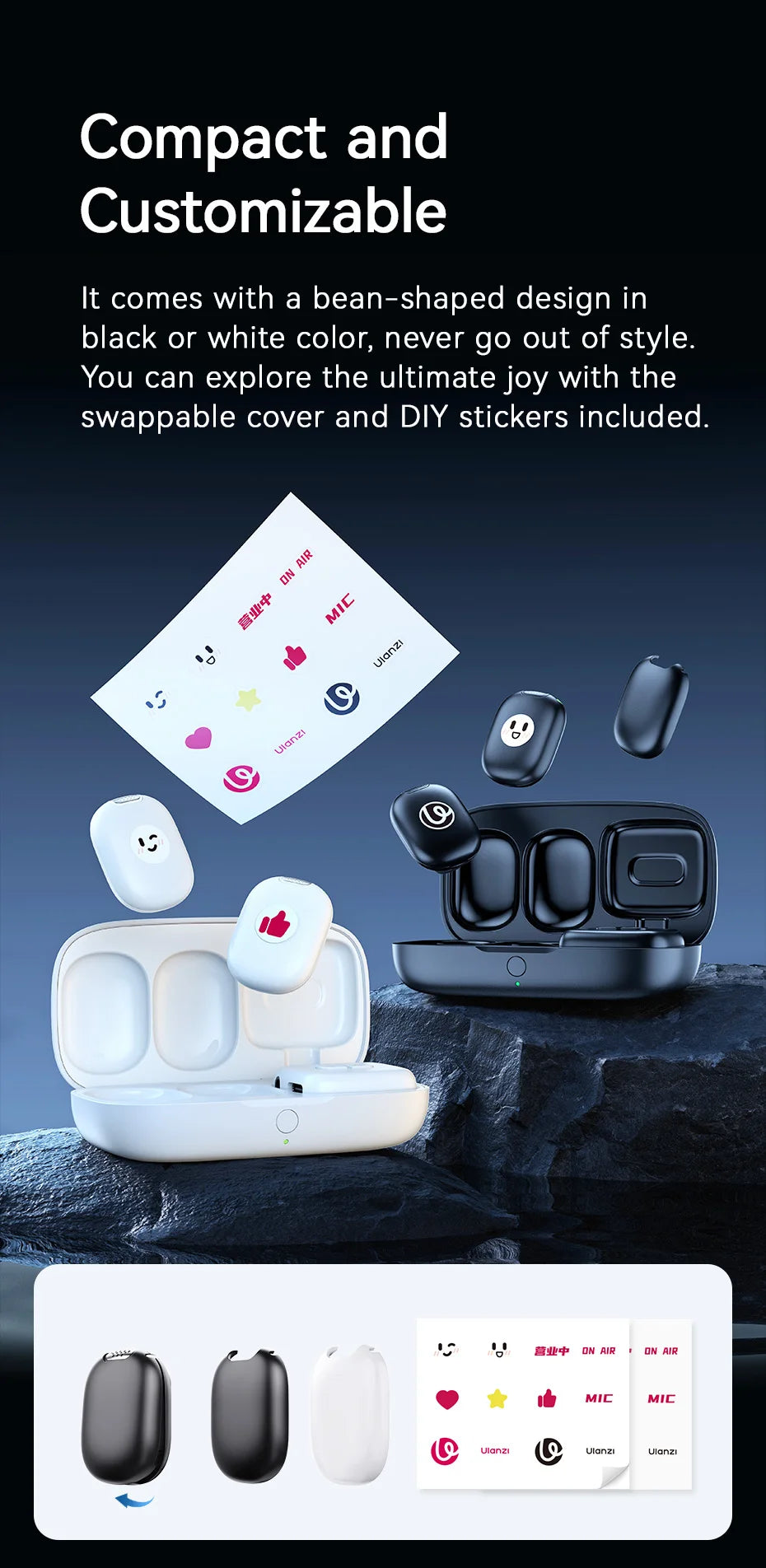 Ulanzi A30 Tiny Mic Wireless Lavalier Microphone 50M Audio Video Voice Recording Mic for iPhone 16 15 Android Phone DSLR Cameras