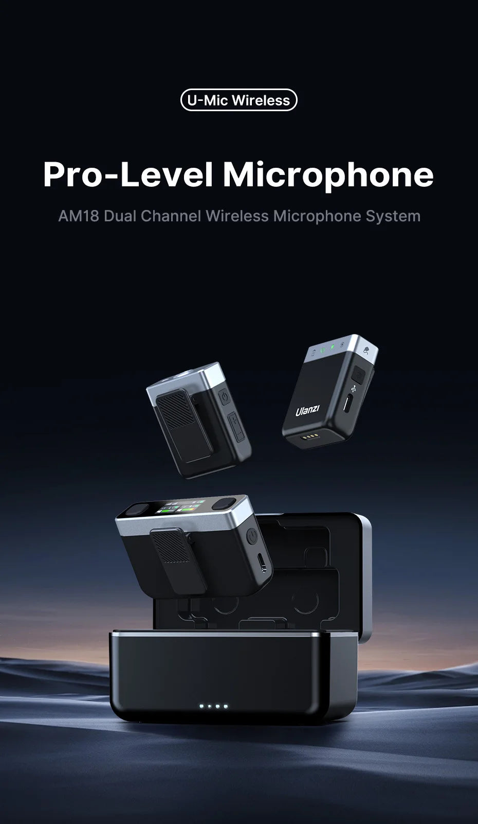 Ulanzi U-Mic Wireless Mic Stereo Microphone Lavalier Microphone for Smartphone DSLR for Interview Video Vlog Gaming Mic