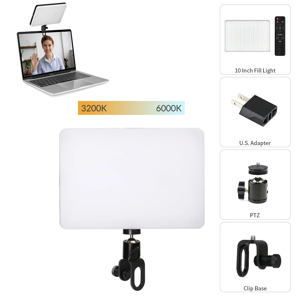 LED Video Light With Professional Tripod Stand Remote Control Dimmable Panel Lighting Photo Studio Live Photography Fill-in Lamp