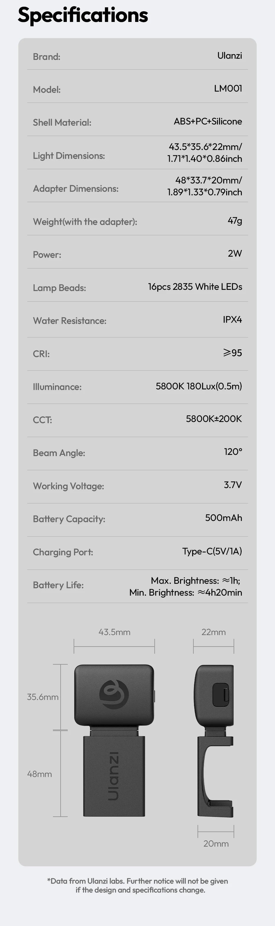 Ulanzi LM001 Pocket 3 Mini Light 3-Level Soft Light LED Video Light for DJI OSMO Pocket 3 for Photography Livestreaming Vlog