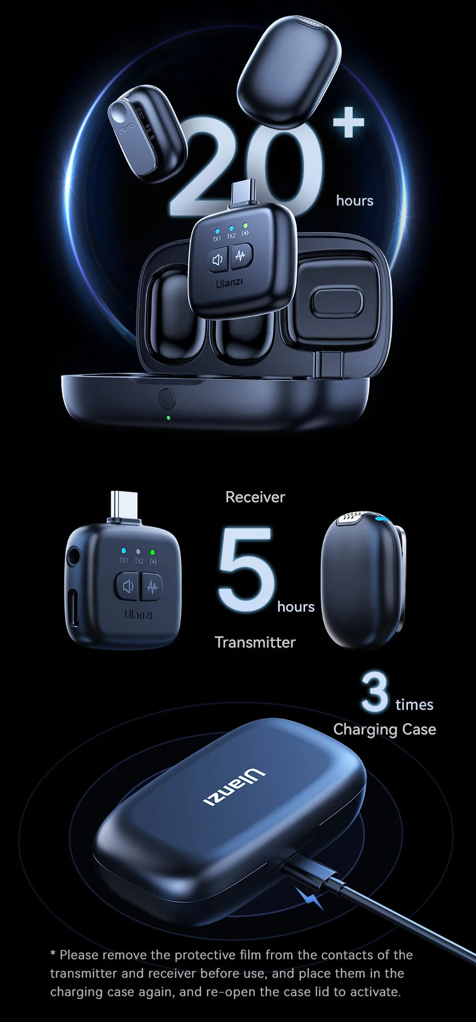 Ulanzi A30 Tiny Mic Wireless Lavalier Microphone 50M Audio Video Voice Recording Mic for iPhone 16 15 Android Phone DSLR Cameras