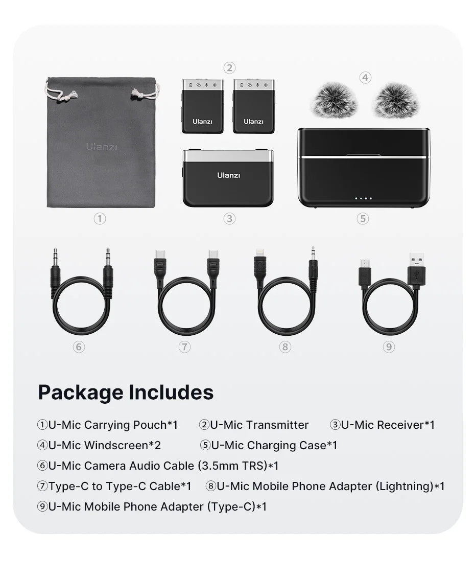 Ulanzi U-Mic Wireless Mic Stereo Microphone Lavalier Microphone for Smartphone DSLR for Interview Video Vlog Gaming Mic