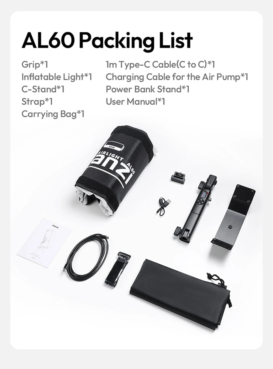 Ulanzi AL60 60W / AL120 120W Inflatable Air Tube Light APP Control LED Video Light Bi-Color Light Stick w Handle for Photography