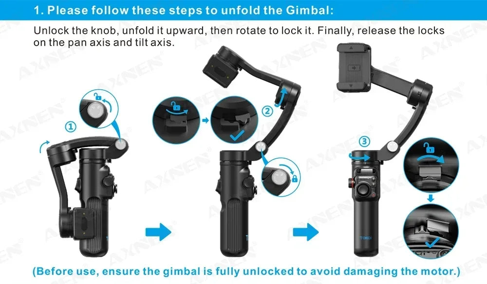 Handheld 3-Axis Gimbal Stabilizer for iPhone & Android, Anti-Shake Phone Holder with Tripod, for Vlogging & Video Recording