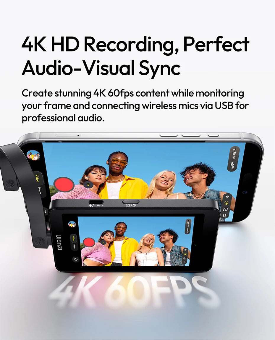 Ulanzi VM1 Vlog Selfie Monitor Screen for iphone 17 16 15 Android Smartphone 4K Magnetic for Studio Vlog Photography Shots