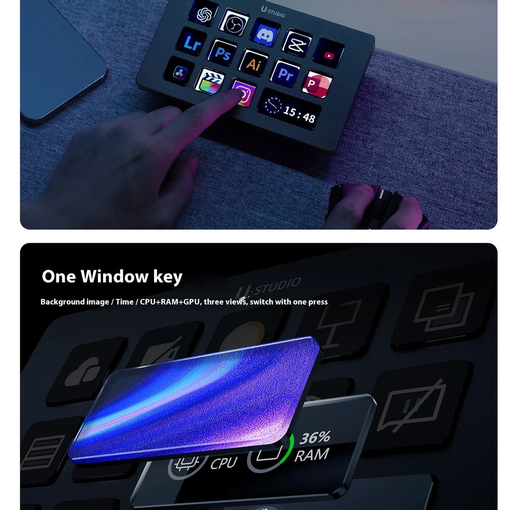 Ulanzi D200H Stream deck Production Console and Studio Controller 13 LCD Keys Streamdeck for Vlog Content Creation Video Editing