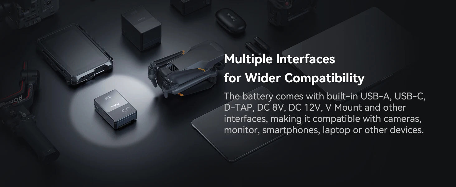 SMALLRIG V Mount Battery VB50 50Wh 3400mAh V Lock Battery with 45W Output USB-C D-TAP USB-A Dual DC Ports for Camera Camcorder