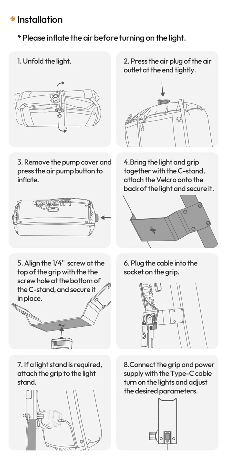 Ulanzi AL60 60W / AL120 120W Inflatable Air Tube Light APP Control LED Video Light Bi-Color Light Stick w Handle for Photography