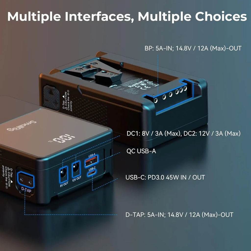 SMALLRIG V Mount Battery VB50 50Wh 3400mAh V Lock Battery with 45W Output USB-C D-TAP USB-A Dual DC Ports for Camera Camcorder