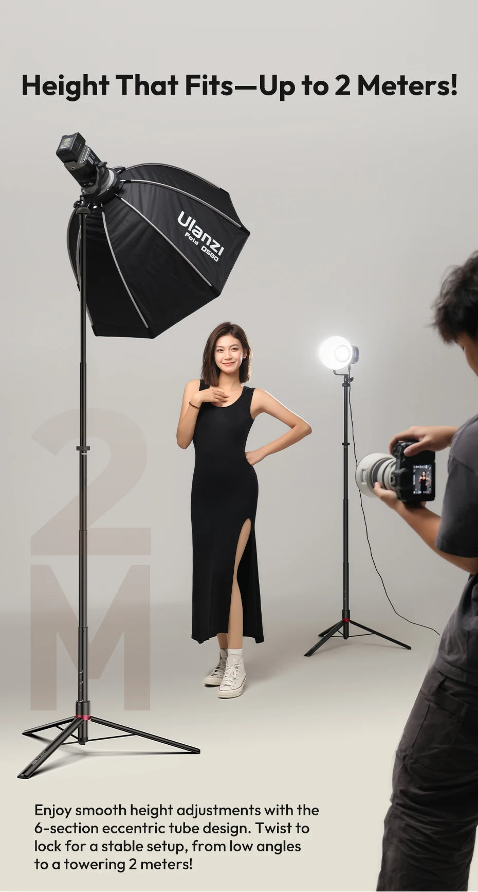 Ulanzi AT-05 2M Heavy Duty Foldable Tripod Light Stand for DSLR Camera Video Light Photography Studio Livestreaming Max Load 5KG