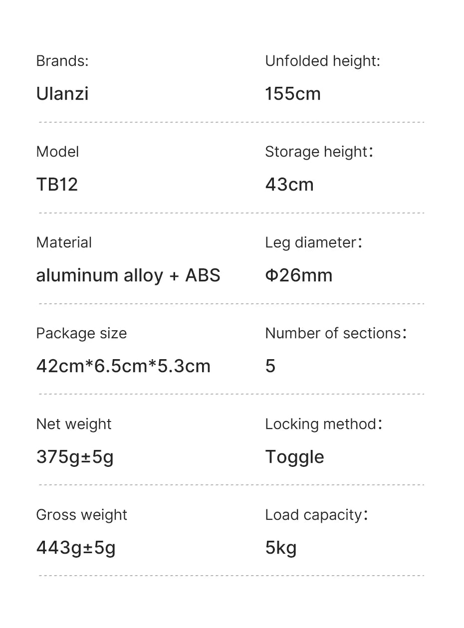 Ulanzi TB12 Metal Tripod Monopod for Camera DSLR Smartphone Monopod Stable and Portable Selfie Stick Hiking Pole Stick