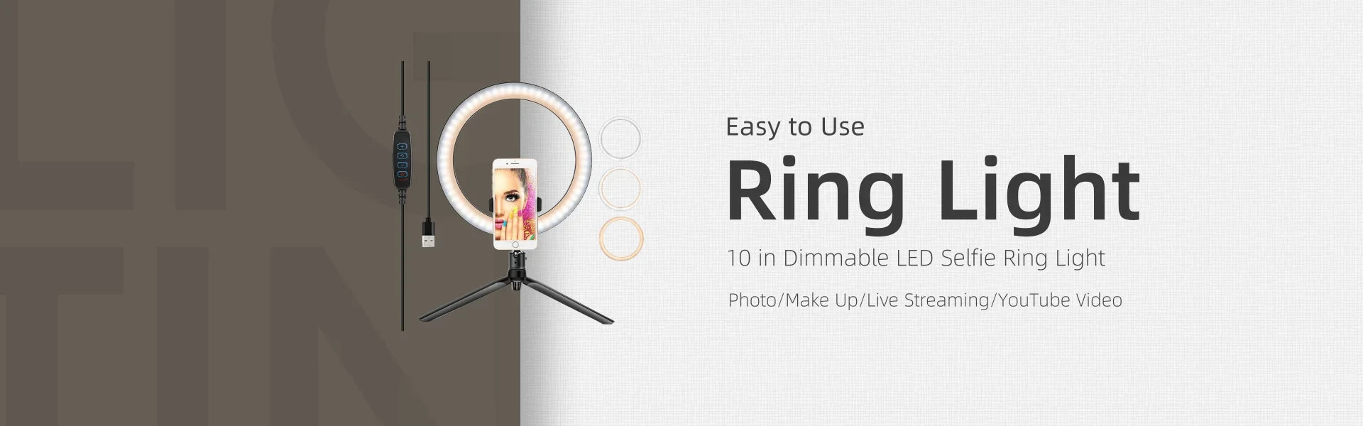 12 Inch LED Ring Light, Dimmable Photography Lighting Phone Camera Fill Light, USB Powered, Makeup Selfie Studio Light