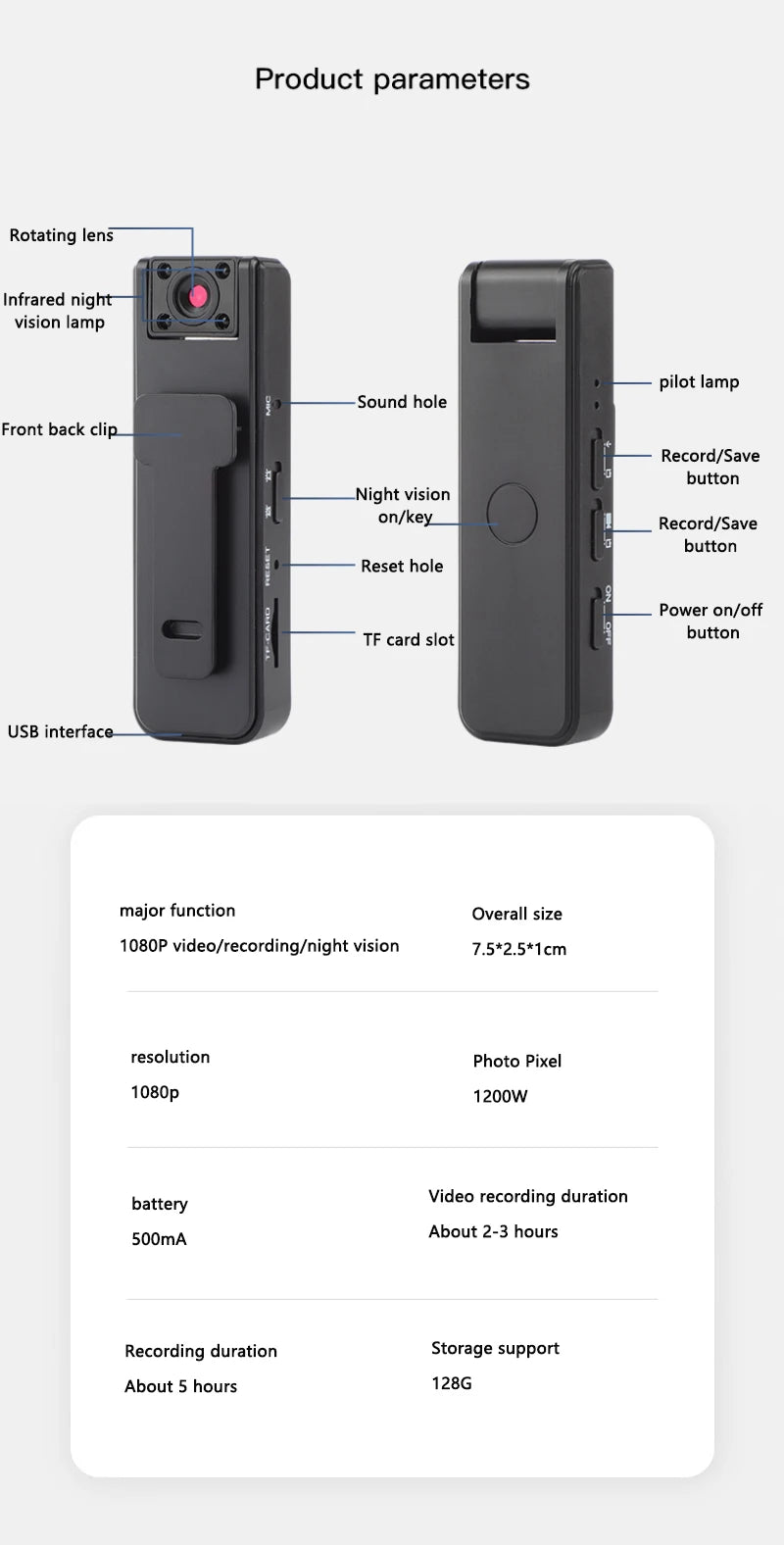 Xiaomi A9 Mini Handheld Camera 1080P HD Infrared Night Vision Back Clip Camera Recorder Outdoor Sports Riding Handheld Camera