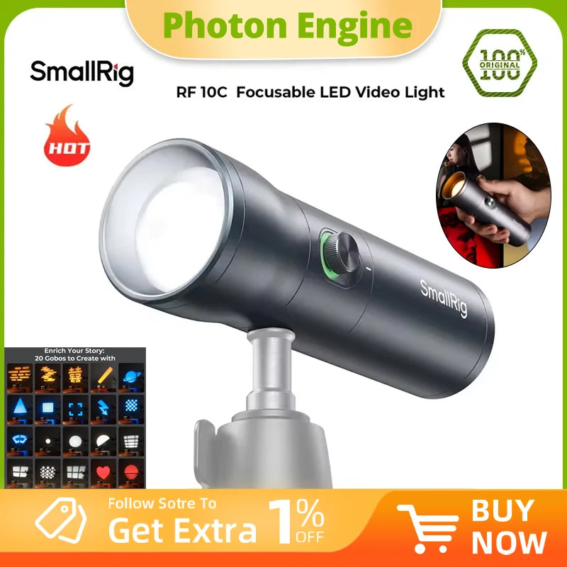 SmallRig RF 10C Portable Focusable LED Video Light with Over 20 Light Filters & Four-color LED Beads Adjustable Brightness -4634