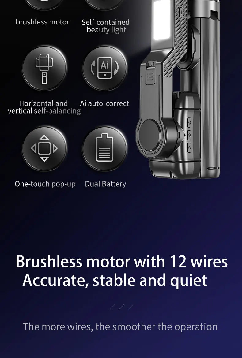 Q31 Gimbal Stabilizer Single-Axis Handheld Selfie Stick Tripod with Auto Face Tracking & Fill Light for Mobile Phone