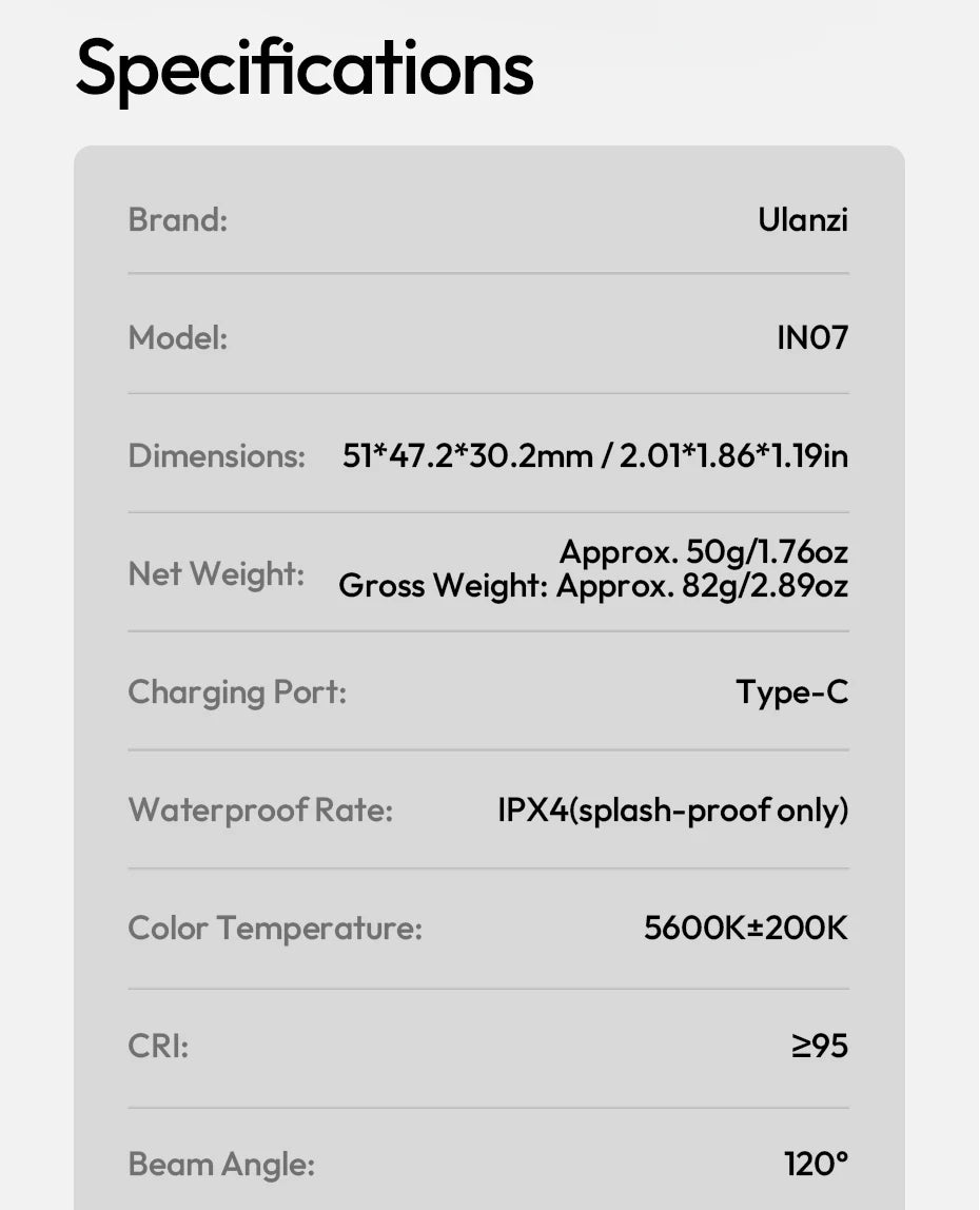 Ulanzi IN07 Mini Magnetic Fill Light for Insta360 Go Ultra Compatible with Go Ultra magnetic base for Vlog Street Photography