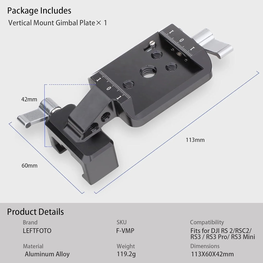 Gimbals Stabilizer Vertical Photography Plate, Camera Vertical Mount Adapter for DJI Ronin RS 2 RS 3 RS 3 Mini RS 3 Pro Gimbas