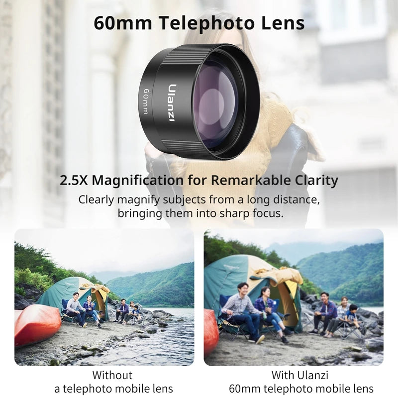 Ulanzi Mobile Lens 75mm Macro / 8mm Fisheye / 16mm Wide-Angle / 60mm Telephoto Lens Smartphone Shooting Photography Accessories