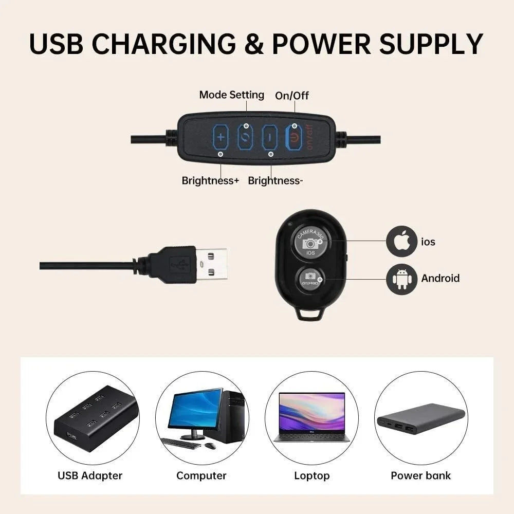 12 Inch LED Ring Light, Dimmable Photography Lighting Phone Camera Fill Light, USB Powered, Makeup Selfie Studio Light