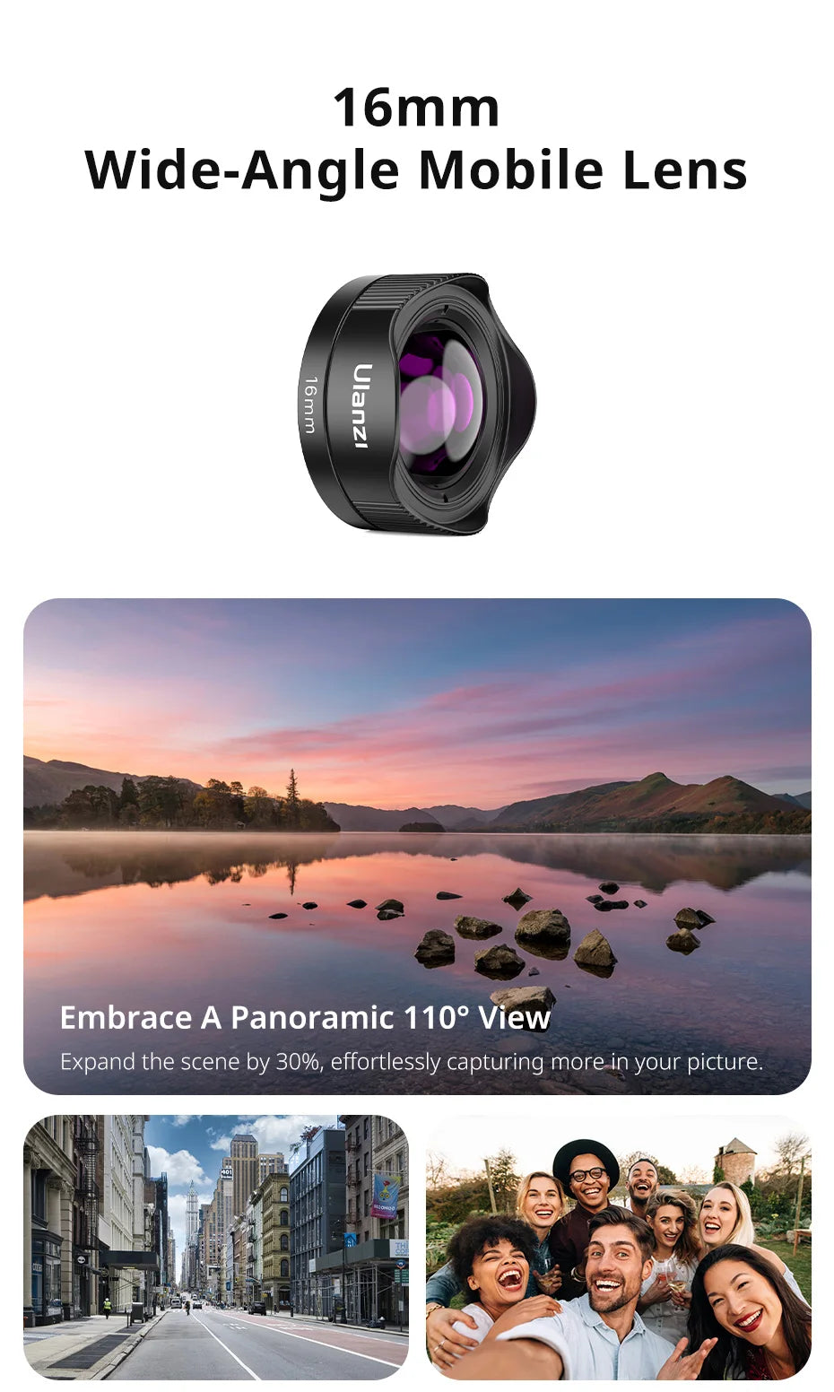 Ulanzi Mobile Lens 75mm Macro / 8mm Fisheye / 16mm Wide-Angle / 60mm Telephoto Lens Smartphone Shooting Photography Accessories