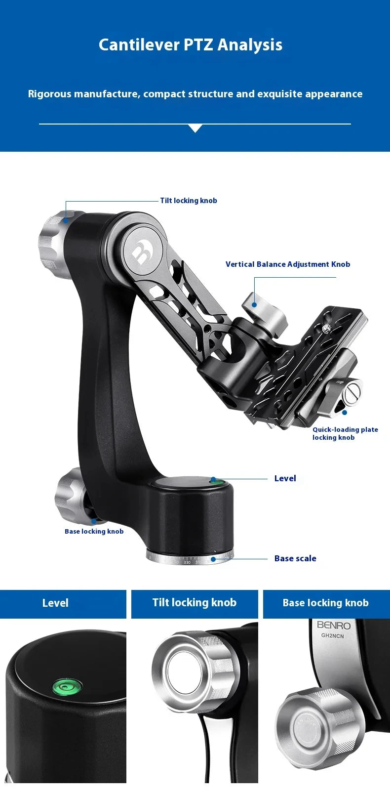 Benro GH2NCN Professional Gimbal Head GH-2 Aluminum Gimbal Heads For Heavy Telephoto Lenses Camera Tripod