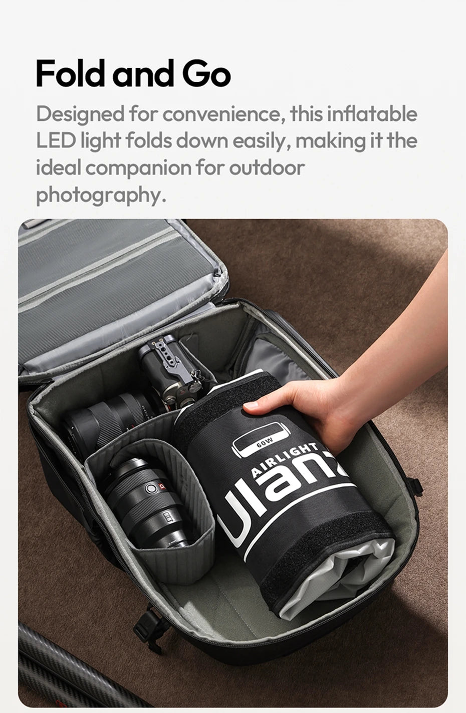 Ulanzi AL60 60W / AL120 120W Inflatable Air Tube Light APP Control LED Video Light Bi-Color Light Stick w Handle for Photography