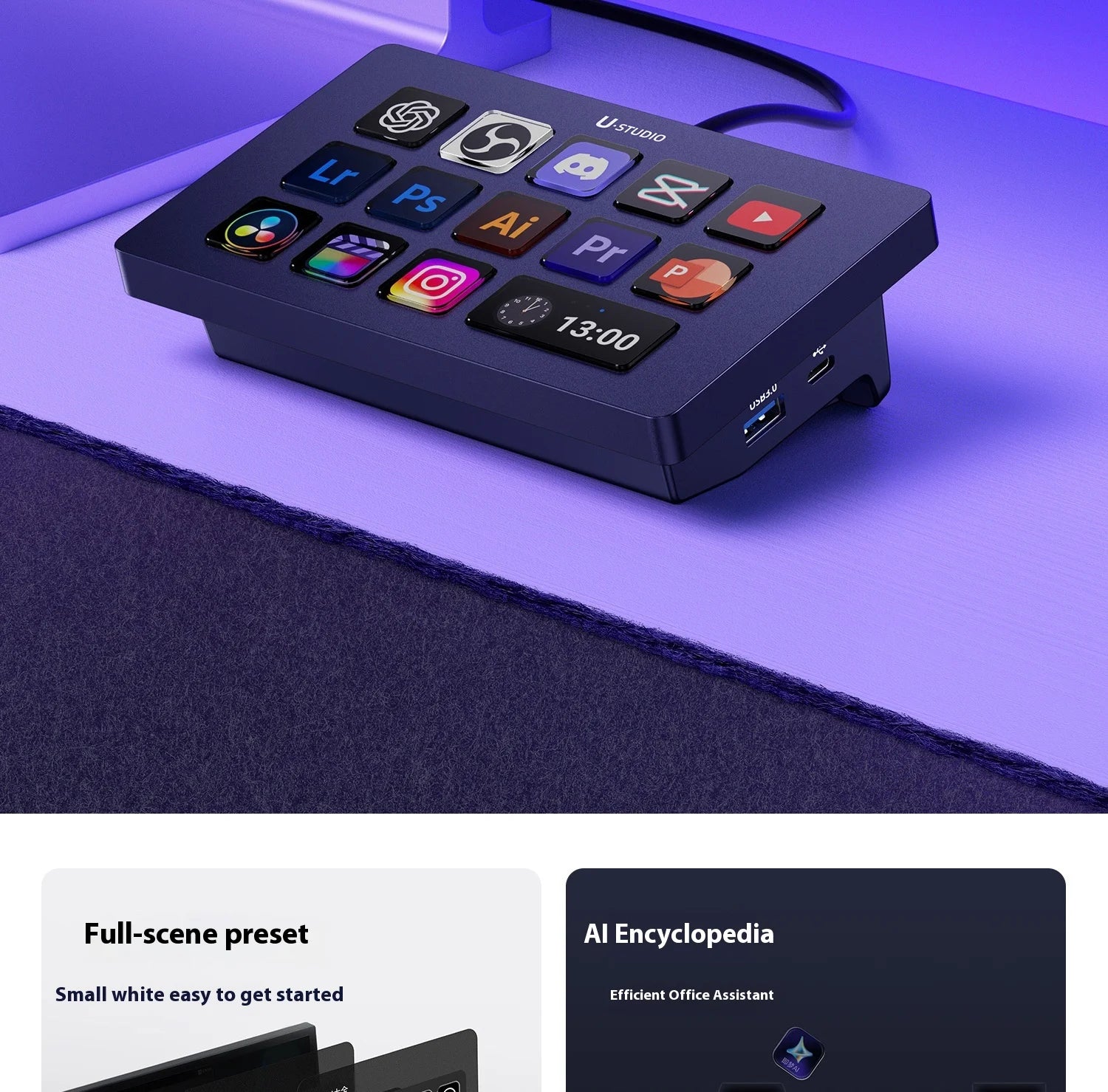 Ulanzi D200H Stream deck Production Console and Studio Controller 13 LCD Keys Streamdeck for Vlog Content Creation Video Editing
