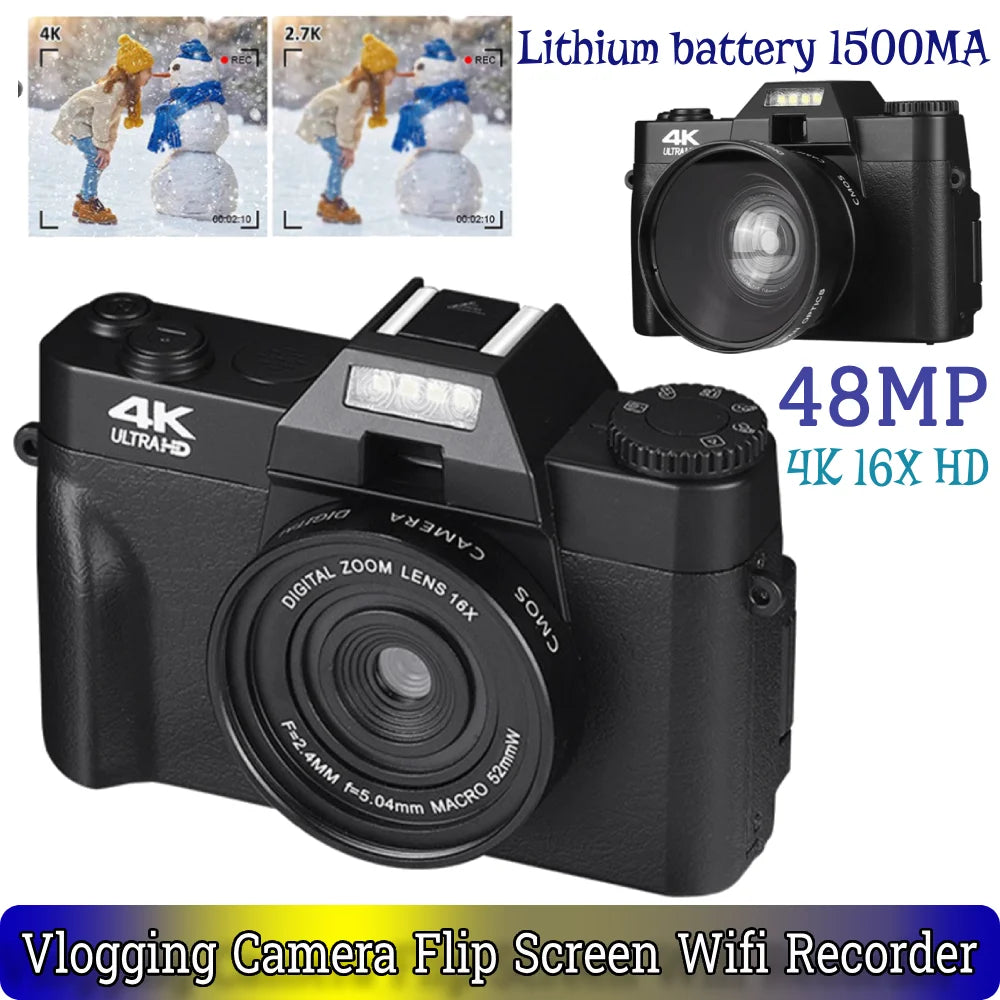 HD Digital Camera 4K 16X 48MP Zoom Vlogging Camera Flip Screen Wifi Recorder Lithium battery 1500MA HDMI-Compatible interface