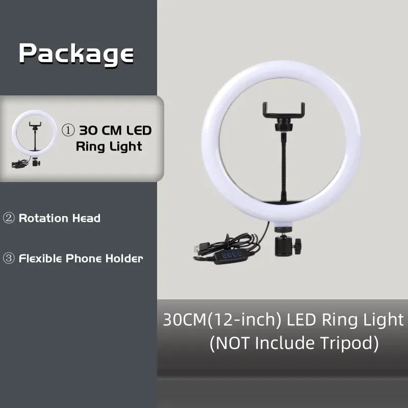12 Inch LED Ring Light, Dimmable Photography Lighting Phone Camera Fill Light, USB Powered, Makeup Selfie Studio Light