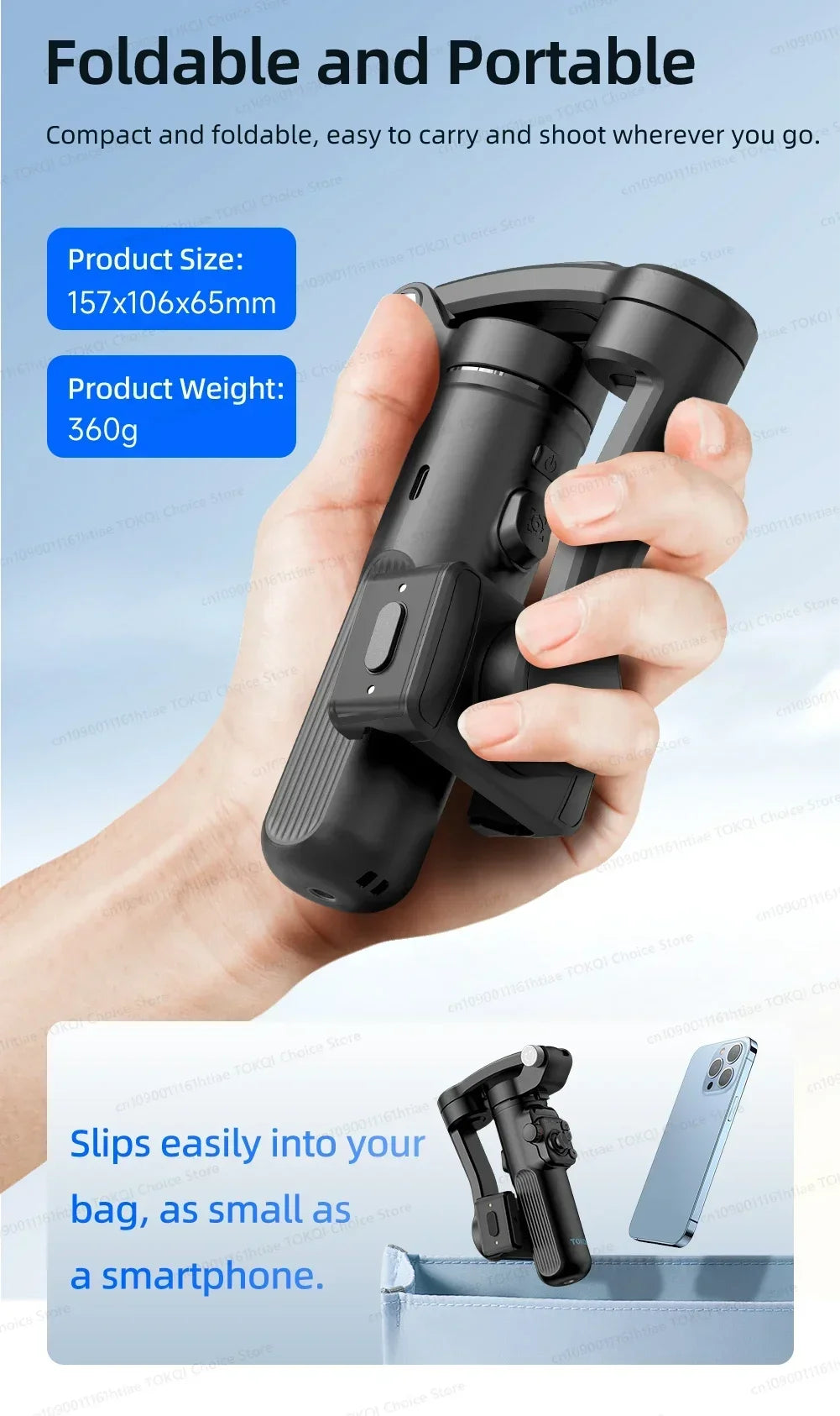Handheld 3-Axis Gimbal Stabilizer for iPhone & Android, Anti-Shake Phone Holder with Tripod, for Vlogging & Video Recording