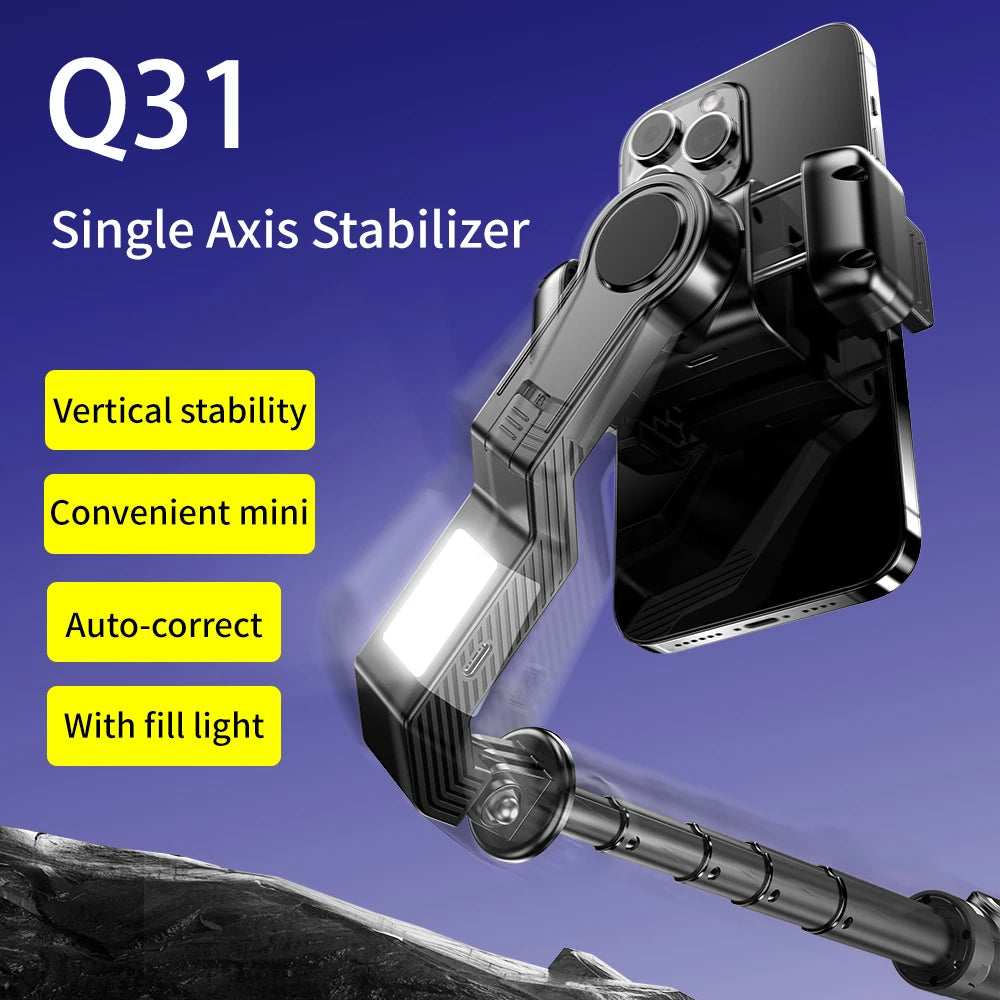 Q31 Gimbal Stabilizer Single-Axis Handheld Selfie Stick Tripod with Auto Face Tracking & Fill Light for Mobile Phone