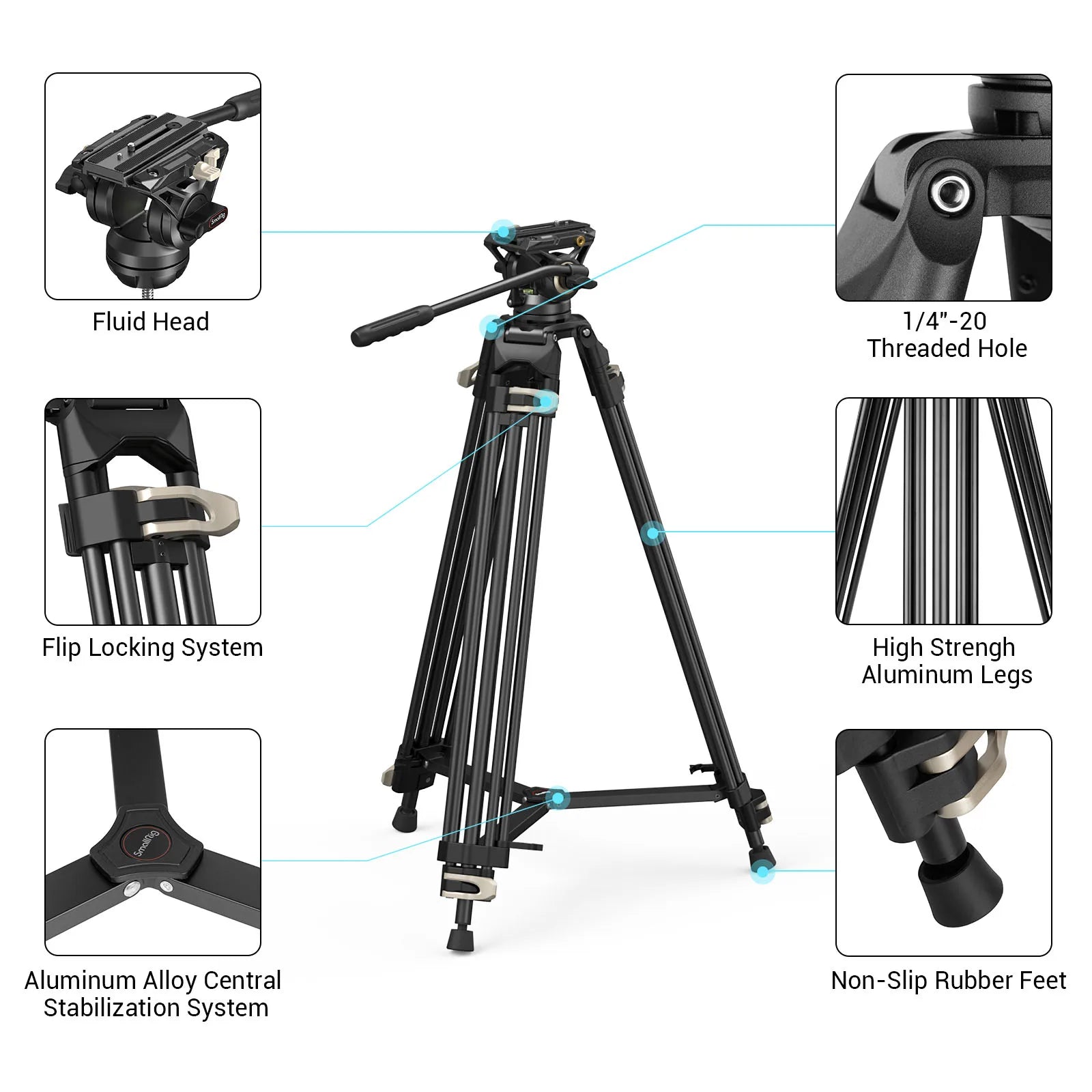 SmallRig AD-01 Heavy-Duty 360° Fluid Head Tripod 186cm Video Tripod with Quick Release Plate QR System for DSLR Camera Camcorder