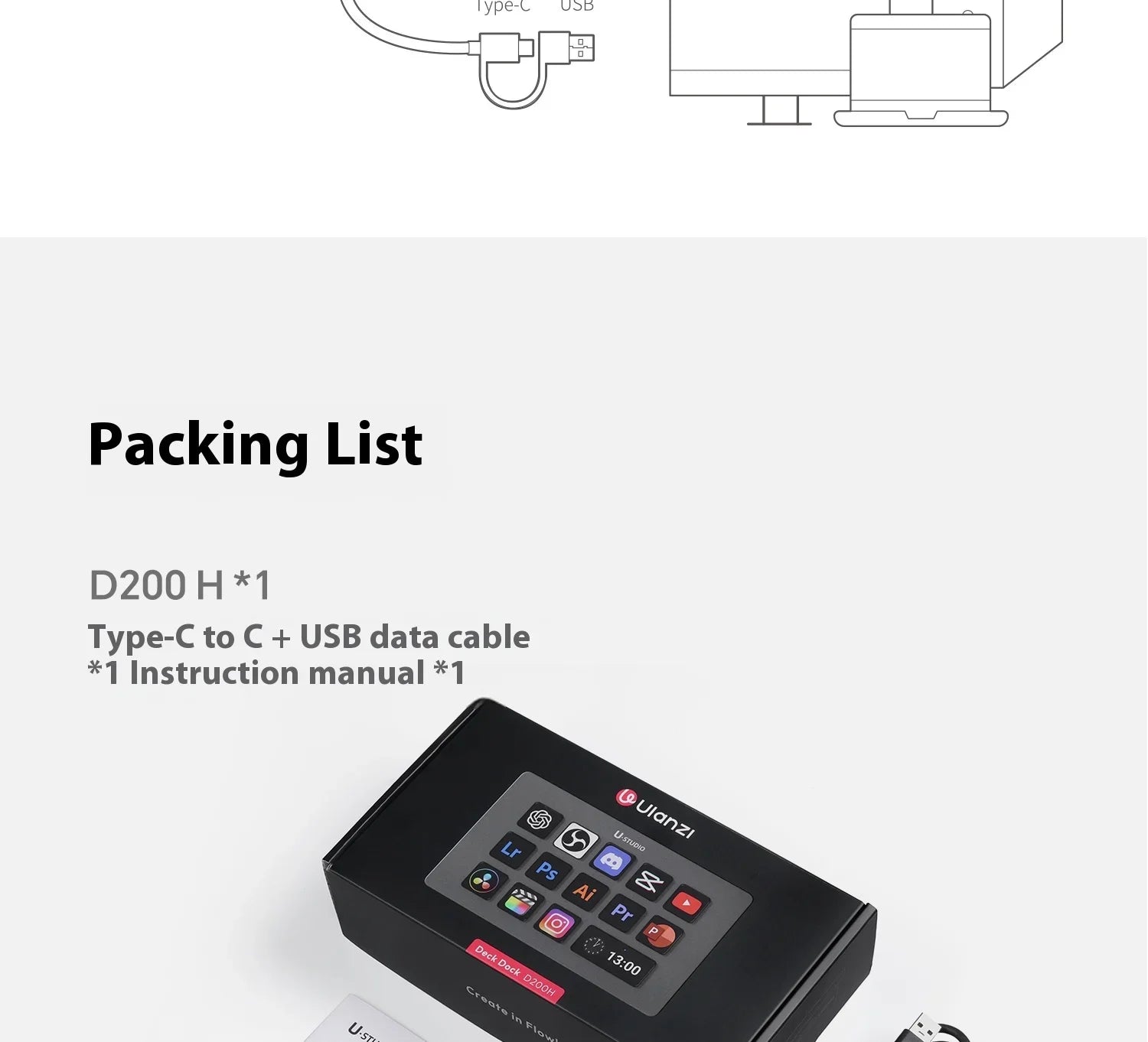 Ulanzi D200H Stream deck Production Console and Studio Controller 13 LCD Keys Streamdeck for Vlog Content Creation Video Editing