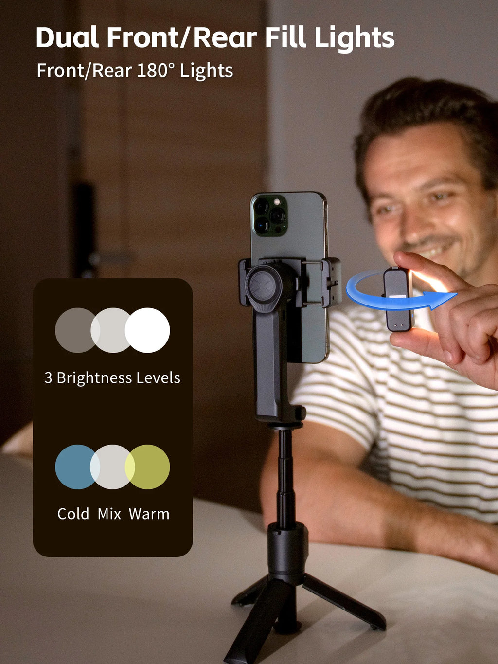 Gimbal Stabilizer Fill Light Selfie Stick Foldable Wireless Tripod with Bluetooth Shutter Monopod for IOS Android Live Streaming