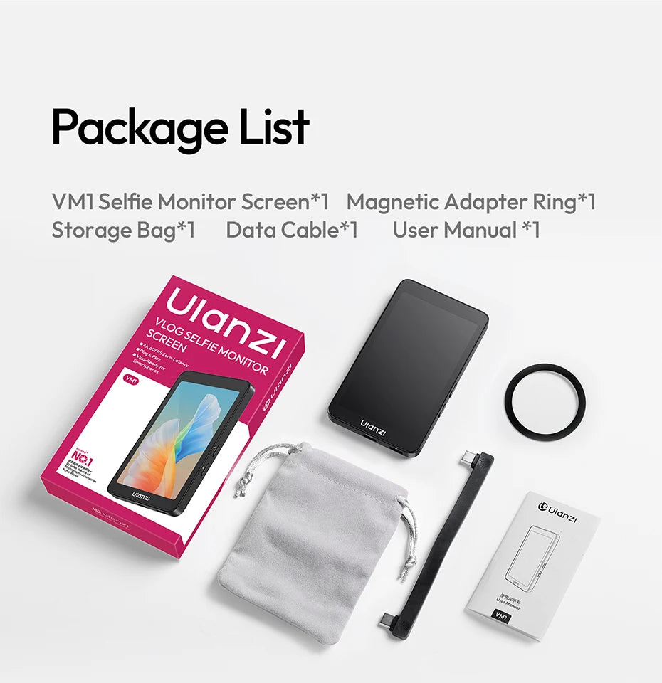 Ulanzi VM1 Vlog Selfie Monitor Screen for iphone 17 16 15 Android Smartphone 4K Magnetic for Studio Vlog Photography Shots
