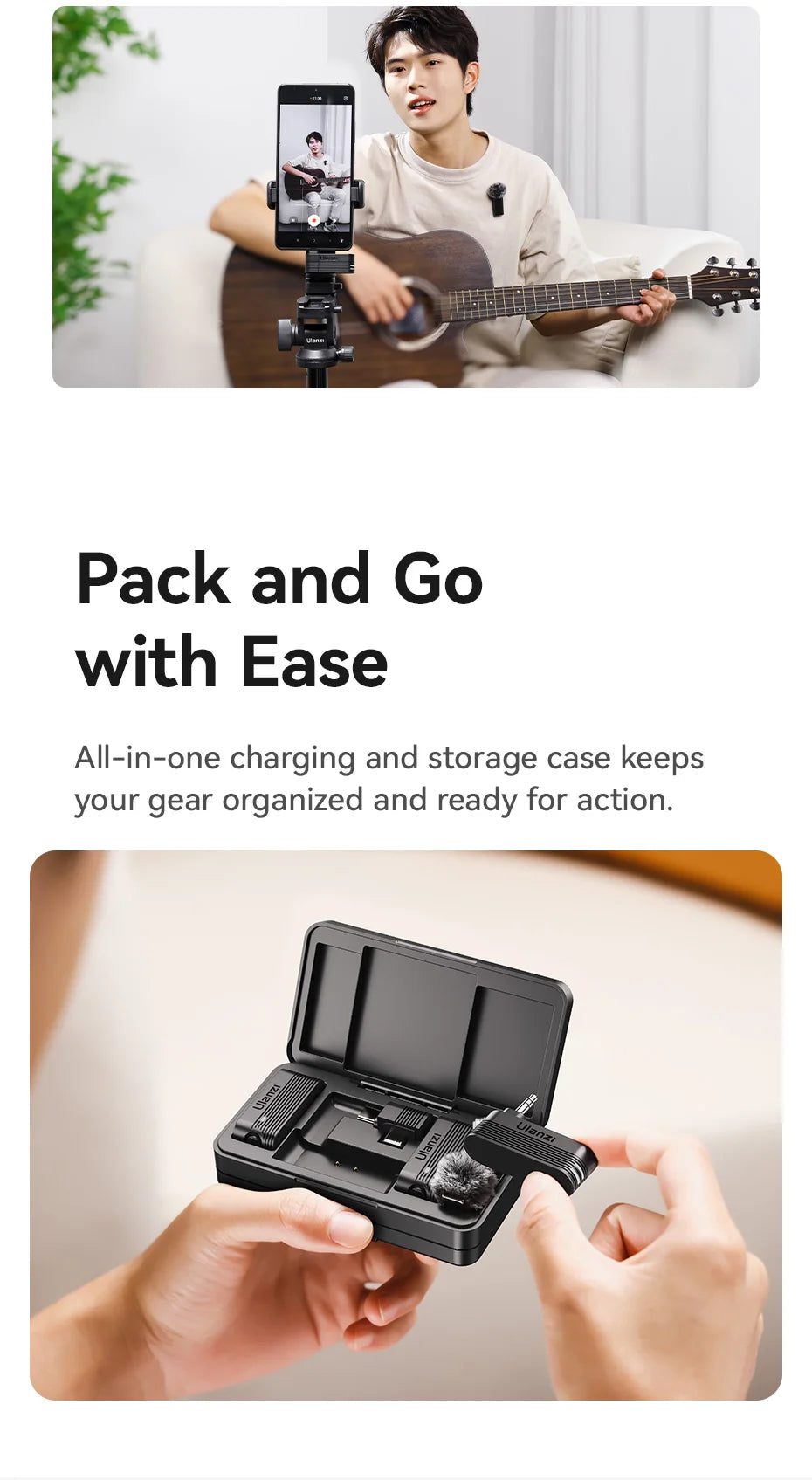 Ulanzi A100 Wireless Lavalier Microphone Professional 20M Audio Video Voice Recording Mic for iPhone 16 15 Android Phone Camera